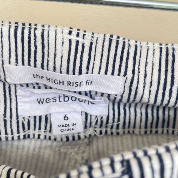Westbound High Rise Fit The Marina Navy White Striped Casual Shorts Size 6 - Picture 5 of 9